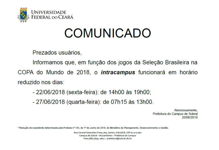 COMUNICADO - COPA DO MUNDO - Univiçosa